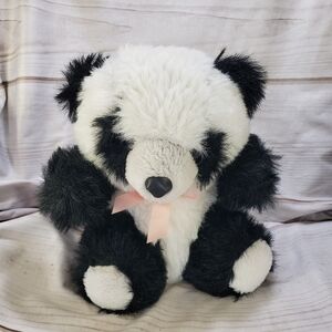 Vintage Cuddle Wit Panda Bear With Pink Satin Bow Plush Stuffed Animal 11 Inch